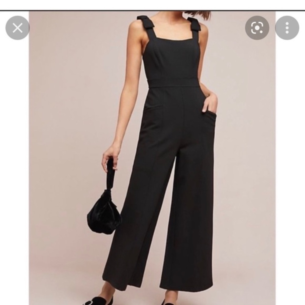Anthro Maeve Black Wide Leg Cavalier Jumpsuit Size 10